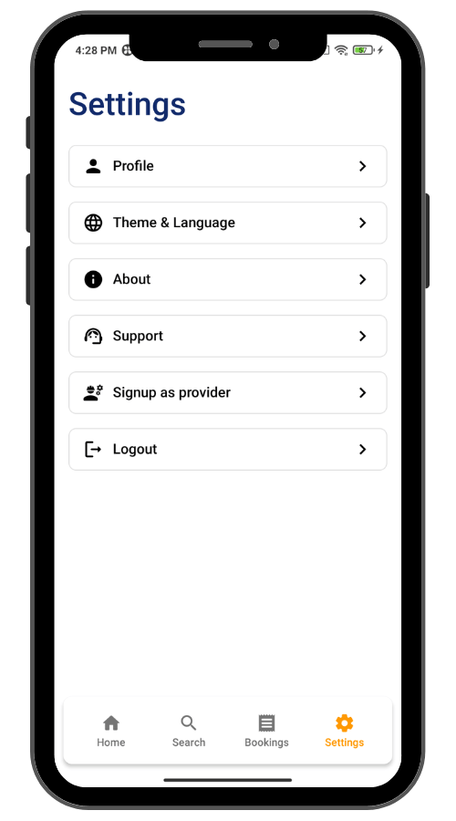 On-demand solution app setting screen